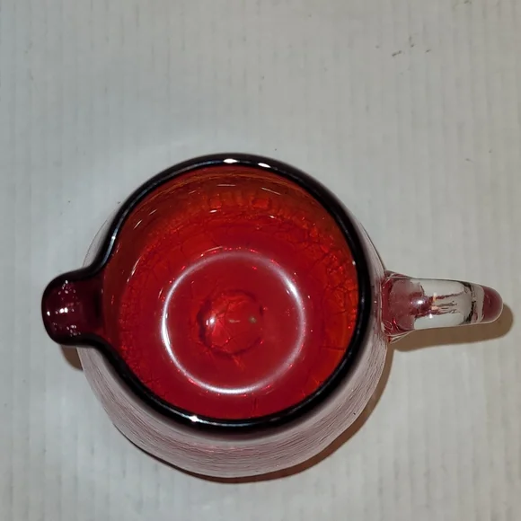 Vintage Hand Blown Ruby Red Crackled Glass Pitcher - Picture 4 of 16